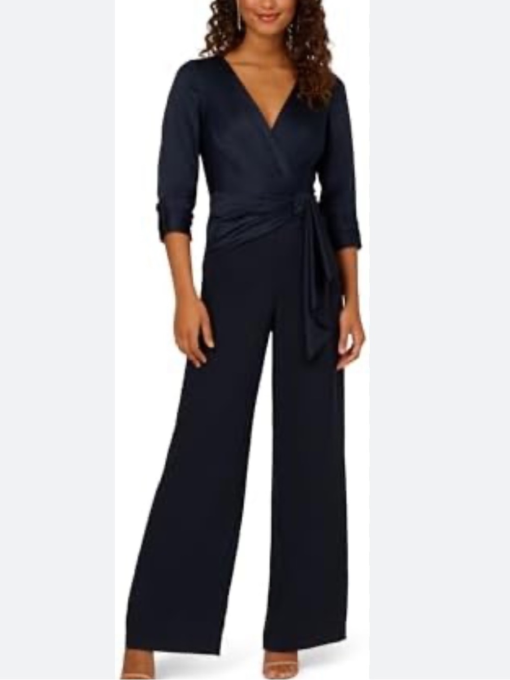 Adrianna Papell Women's Tie Front Crepe Jumpsuit 14 Navy